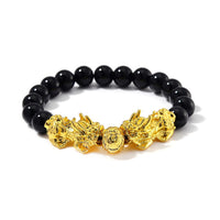 Black Obsidian 9-11mm Beaded Pixiu Bracelet in Copper 150.00 ctw