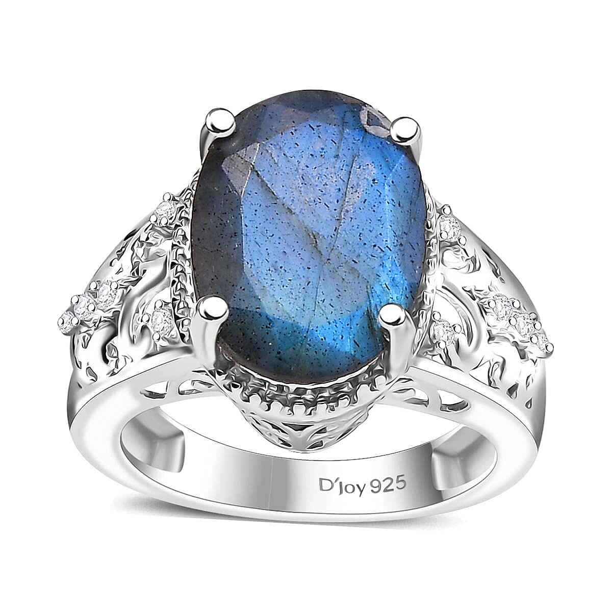 AAA Malagasy Labradorite, White Zircon Ring in Rhodium Over Sterling Silver (Size 10.0) 5.65 ctw