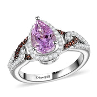 Premium Martha Rocha Kunzite, Brown and White Zircon Ring in Rhodium Over Sterling Silver (Size 10.0) 2.20 ctw