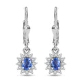 Ceylon Blue Sapphire and White Zircon 0.85 ctw Starburst Earrings in Rhodium Over Sterling Silver - Sticky add to cart bar