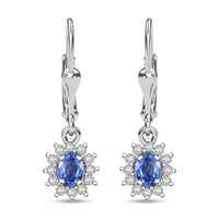Ceylon Blue Sapphire and White Zircon 0.85 ctw Starburst Earrings in Rhodium Over Sterling Silver