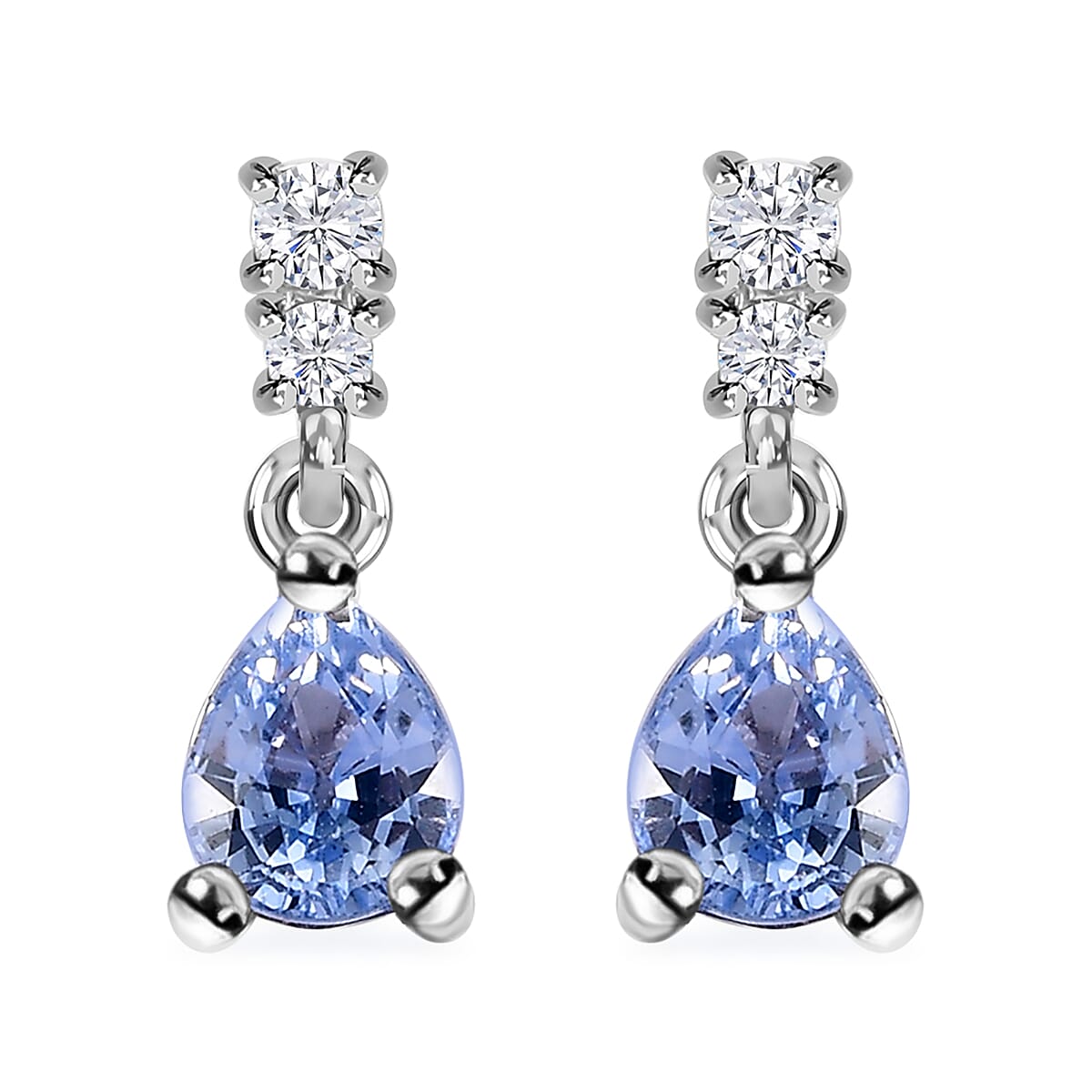 Ceylon Blue Sapphire and White Zircon 0.85 ctw Drop Earrings in Rhodium Over Sterling Silver