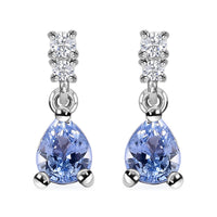Ceylon Blue Sapphire and White Zircon 0.85 ctw Drop Earrings in Rhodium Over Sterling Silver