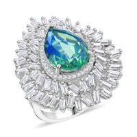 Premium Peacock Quartz, Moissanite Ring in Rhodium Over Sterling Silver (Size 10.0) 8.25 ctw