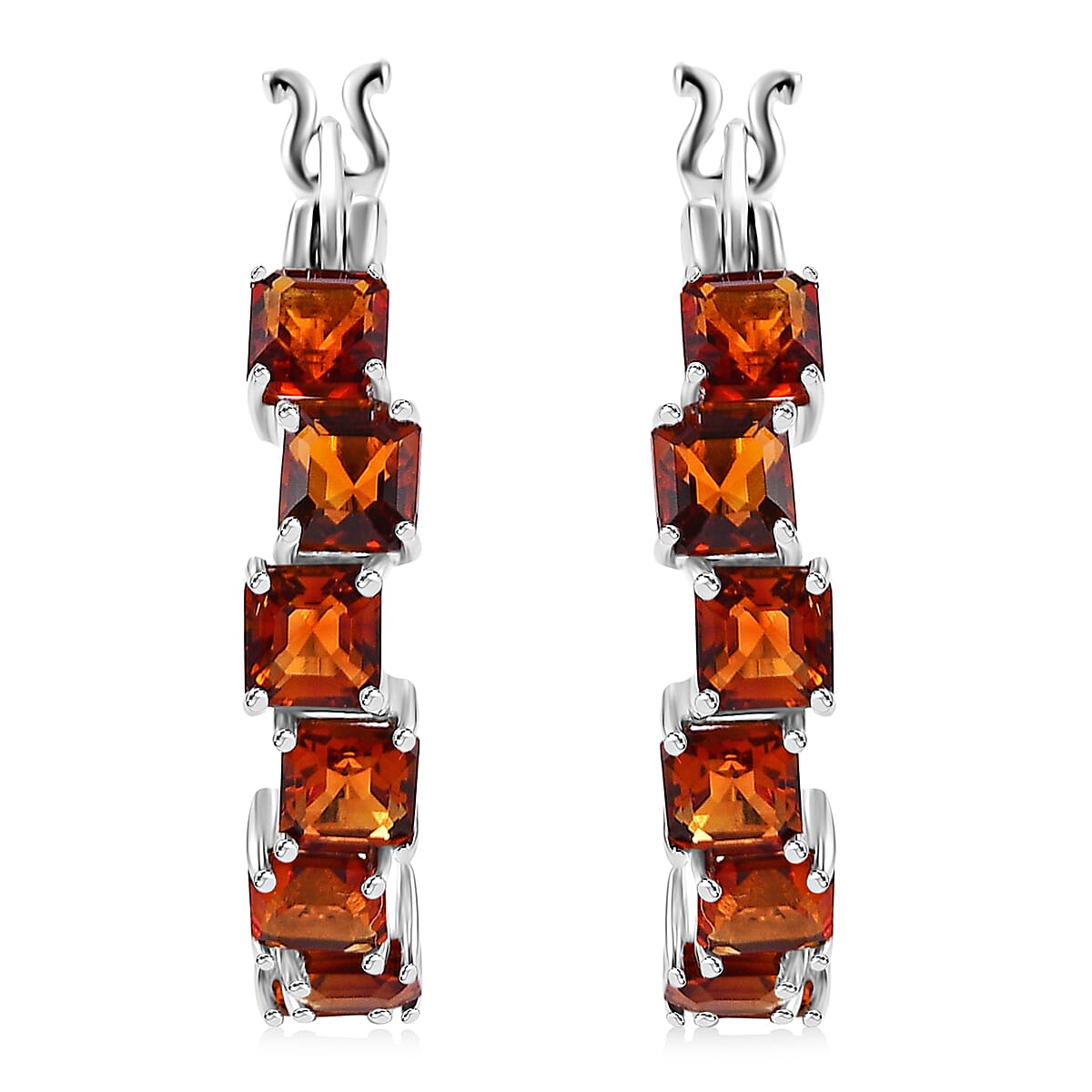 D'Joy Brazilian Cherry Citrine 4.90 ctw Art Deco Earrings in Rhodium Over Sterling Silver