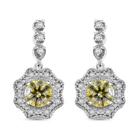 Yellow and White Moissanite 2.20 ctw Sunflower Earrings in Rhodium Over Sterling Silver