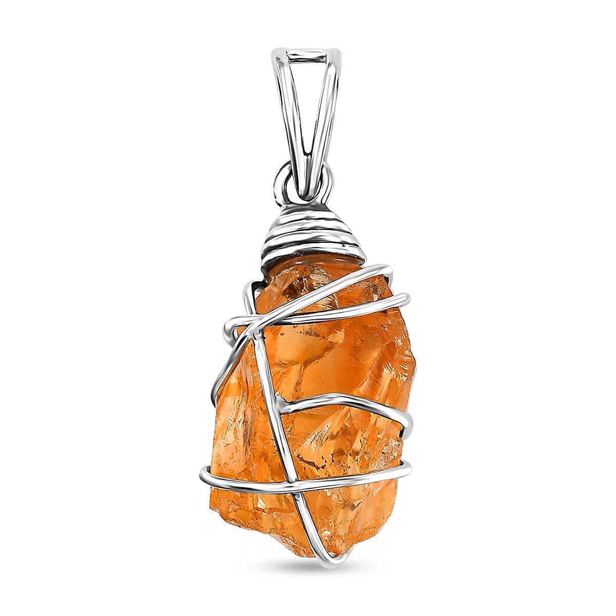 D'Joy Artisan Crafted Rough Cut Brazilian Citrine 17.75 ctw Fancy Pendant without Chain in Sterling Silver