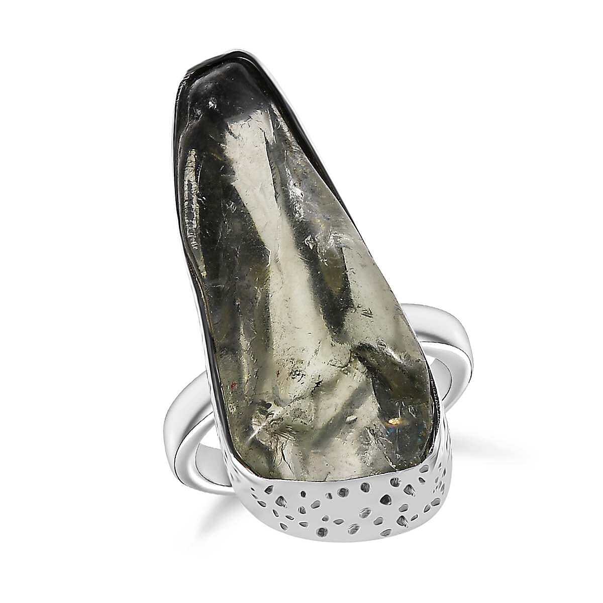Artisan Crafted Rought Cut Montezuma Prasiolite Solitaire Ring in Sterling Silver (Size 10.0) 13.20 ctw