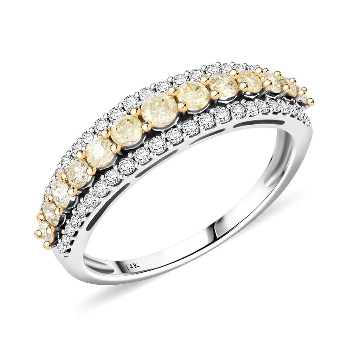 Natural Yellow and White Diamond I2-I3 0.75 ctw Band Ring in 14K White Gold