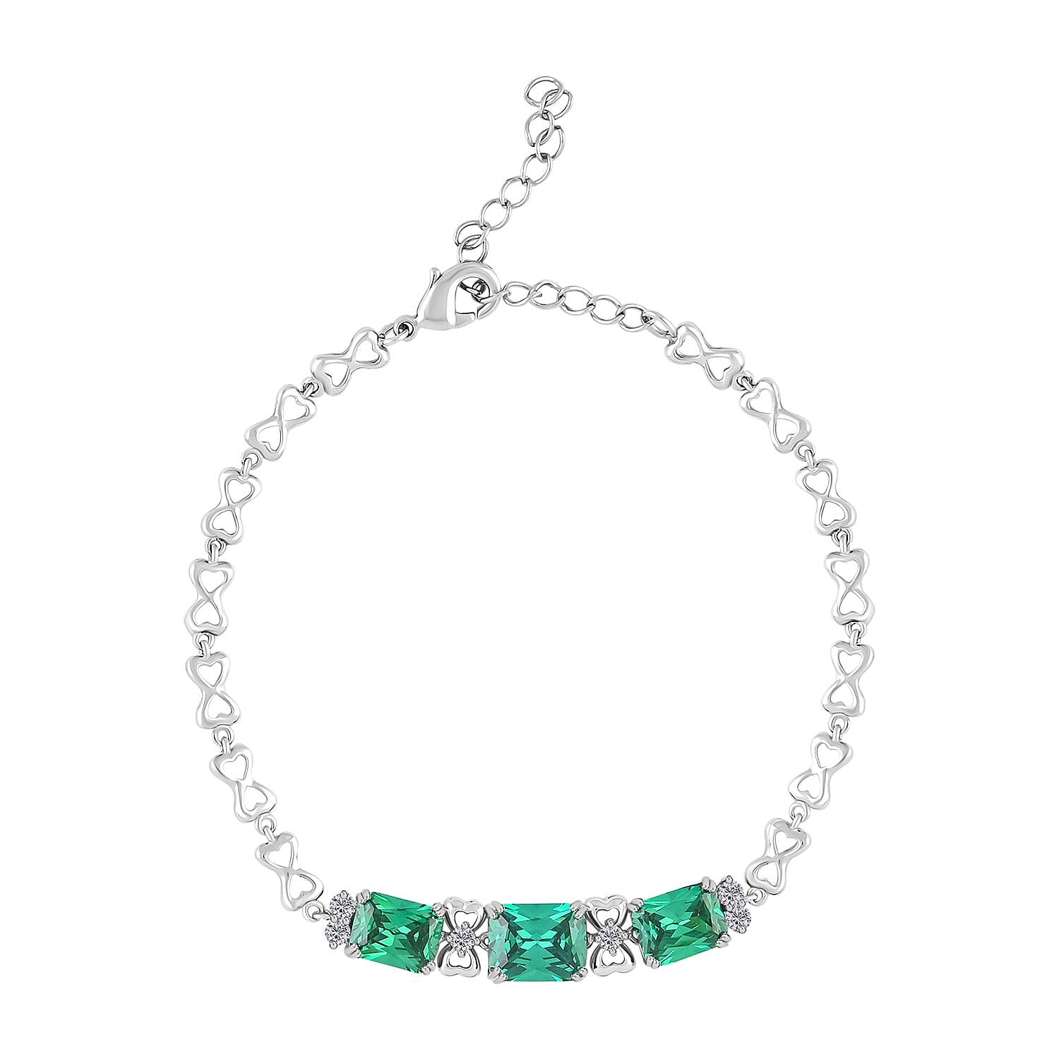 Simulated Emerald and Simulated Diamond 12.50 ctw Bracelet in Silvertone (8.00 In)