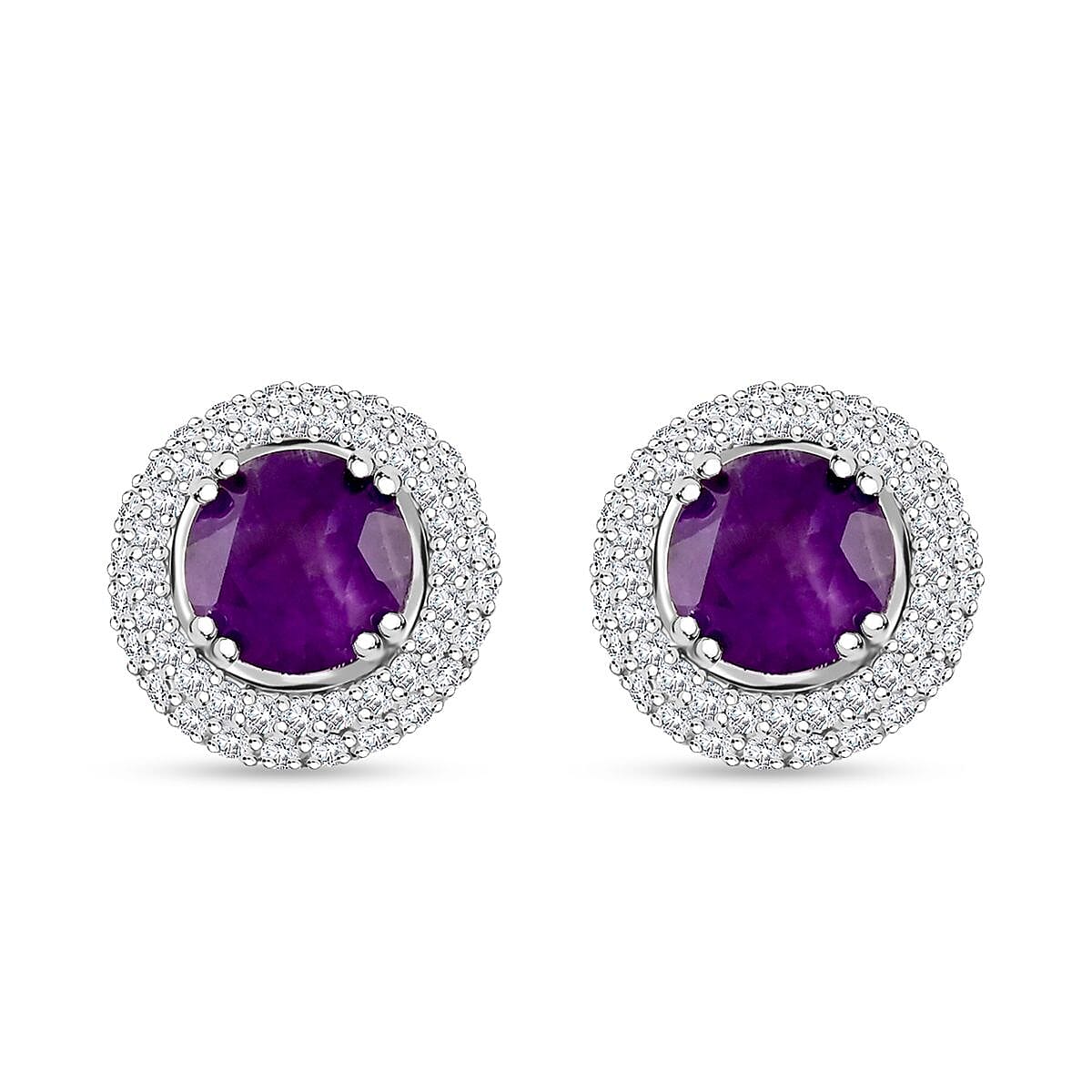 Amethyst and Simulated Diamond 4.00 ctw Earrings in Silvertone