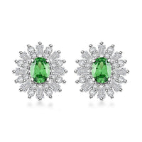 Simulated Emerald and Simulated Diamond 6.65 ctw Earrings in Silvertone
