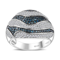 GP Blue Diamond (IR), White Diamond Dome Ring in Rhodium Over Sterling Silver (Size 7.0) 1.00 ctw