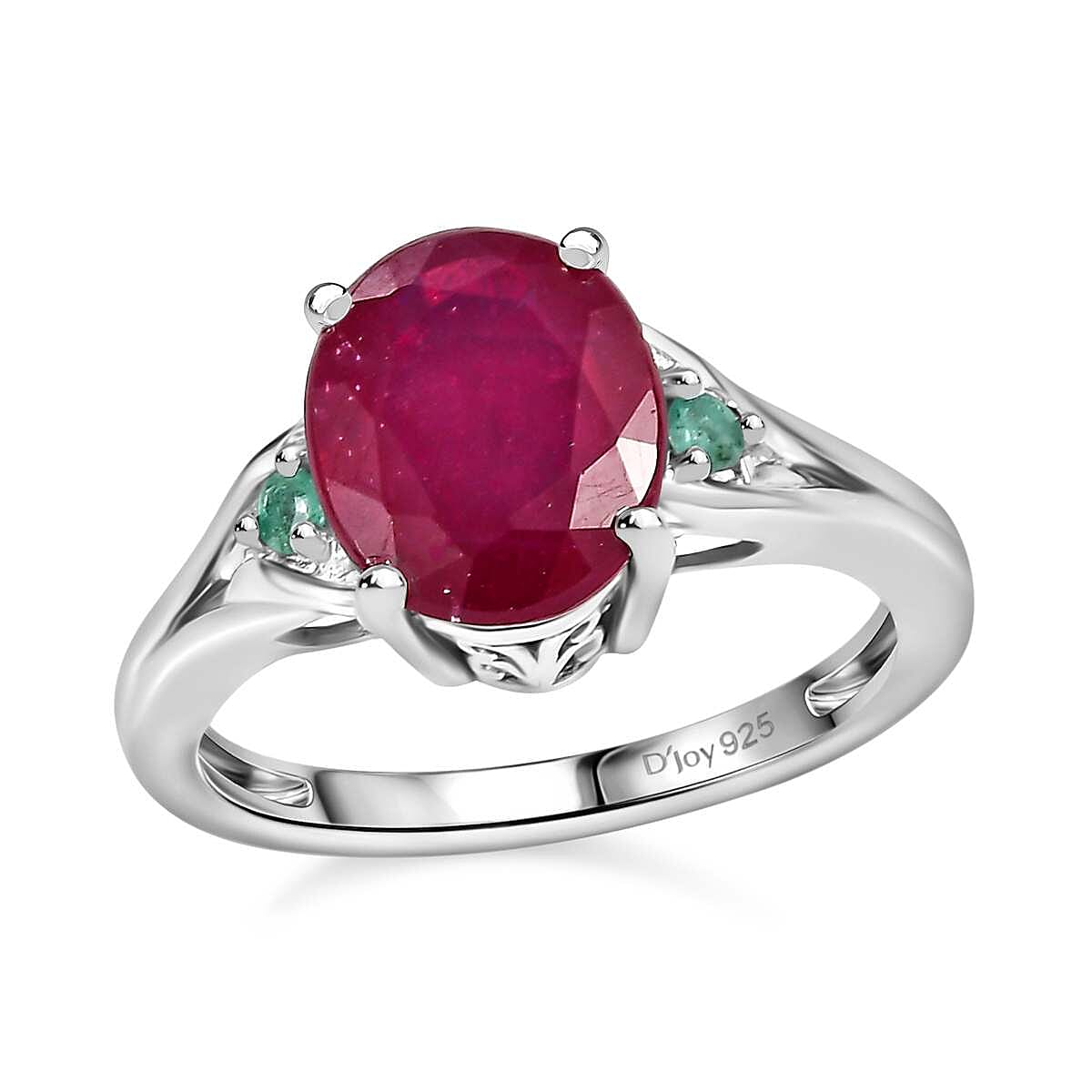 Niassa Ruby (FF), Emerald Statement Ring in Platinum Over Sterling Silver (Size 10.0) 3.25 ctw