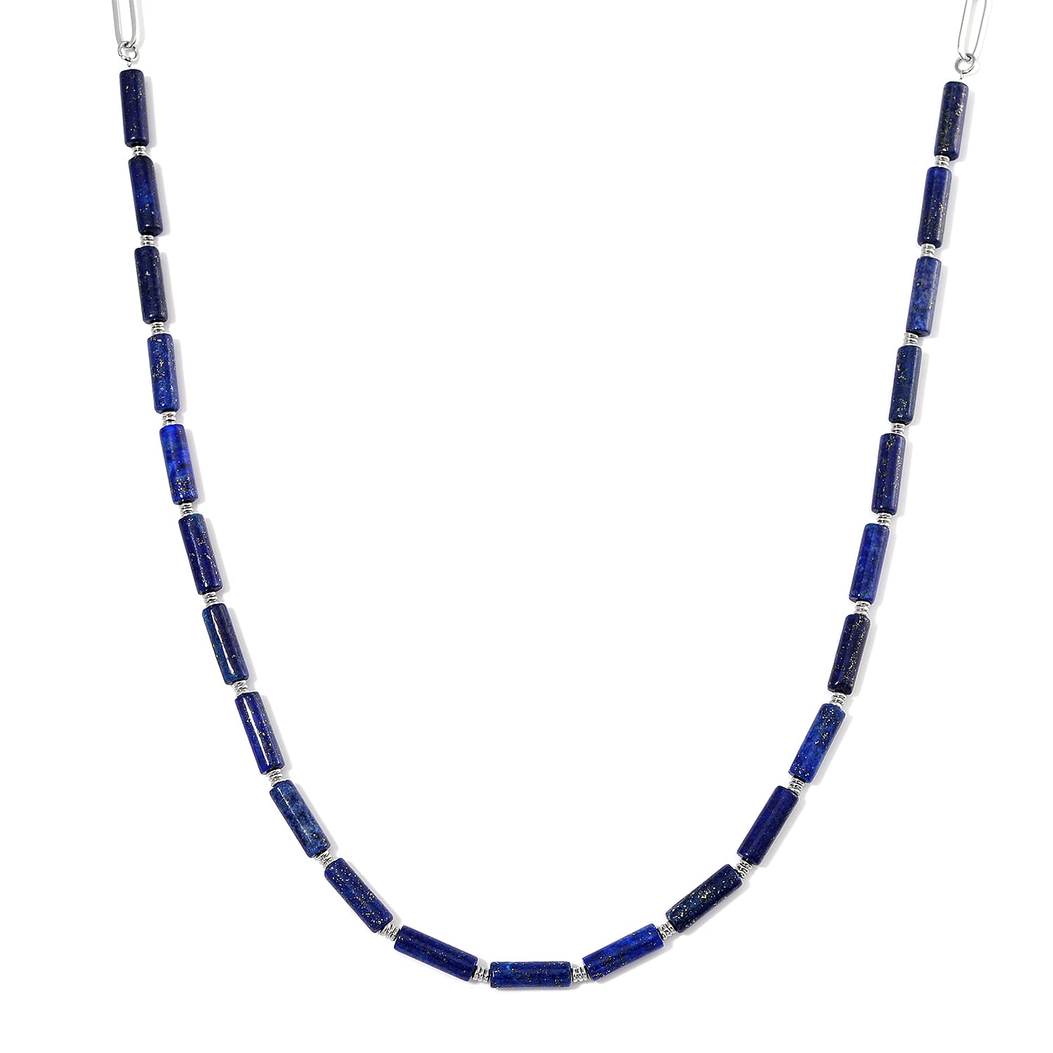 African Amethyst 62.50 ctw Barrel Shape Paper Clip Chain Necklace in Stainless Steel 20-22 Inches