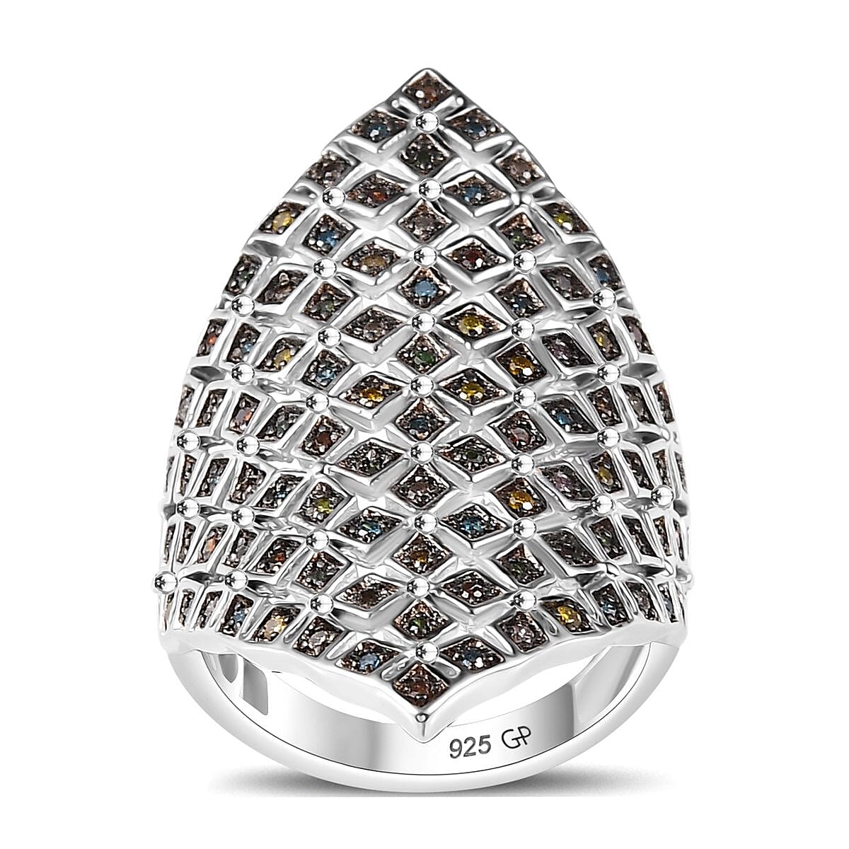 GP Multi Diamond (IR & Natural) Ring in Rhodium Over Sterling Silver (Size 7.0) 0.50 ctw