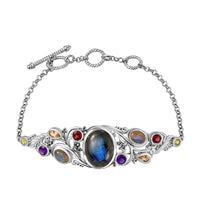 Karis Malagasy Labradorite and Multi Gemstone 14.50 ctw Floral Bracelet in Platinum Bond (6.50-8.0In)