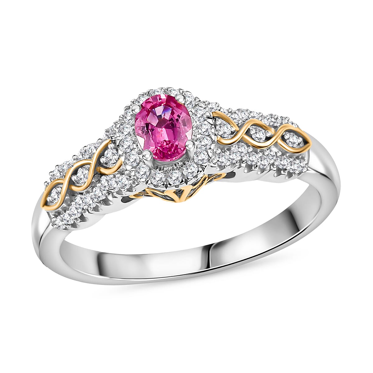 Mahenge Spinel, White Zircon Ring in 18K Vermeil YG and Rhodium Over Sterling Silver (Size 10.0) 0.75 ctw