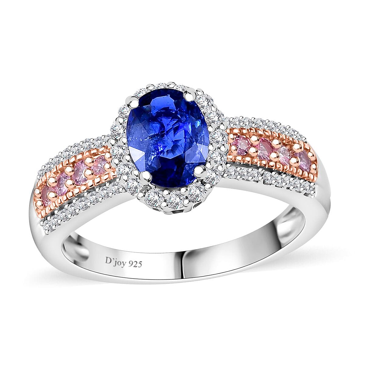 Ceylon Blue Sapphire, Multi Gemstone Ring in 18K Vermeil RG and Rhodium Over Sterling Silver (Size 7.0) 1.60 ctw