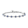 D'Joy Ceylon Blue Sapphire and White Zircon 4.35 ctw Art Deco Bracelet in Rhodium Over Sterling Silver (6.50-8.0In) - Sticky add to cart bar