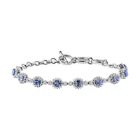 D'Joy Ceylon Blue Sapphire and White Zircon 4.35 ctw Art Deco Bracelet in Rhodium Over Sterling Silver (6.50-8.0In)