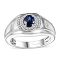 Ceylon Blue Sapphire, White Zircon Men's Ring in Rhodium Over Sterling Silver (Size 10.0) 1.20 ctw - Sticky add to cart bar
