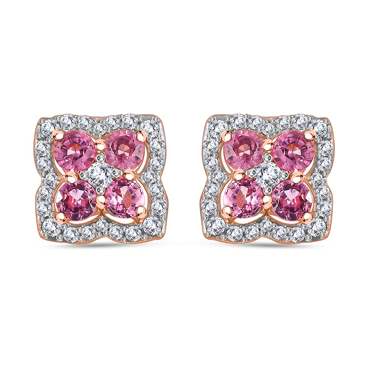 Mahenge Spinel and White Zircon 1.15 ctw Clover Leaf Earrings in 18K Vermeil Rose Gold Over Sterling Silver