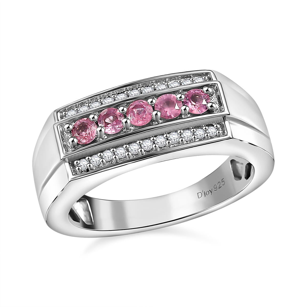 Mahenge Spinel, Moissanite Ring in Rhodium Over Sterling Silver (Size 10.0) 0.70 ctw