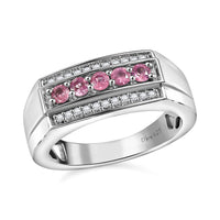 Mahenge Spinel, Moissanite Ring in Rhodium Over Sterling Silver (Size 10.0) 0.70 ctw