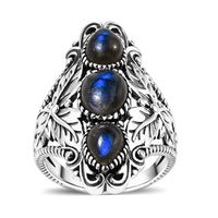 Artisan Crafted Malagasy Labradorite Magnolia Leaf Ring in Sterling Silver (Size 10.0) 3.50 ctw