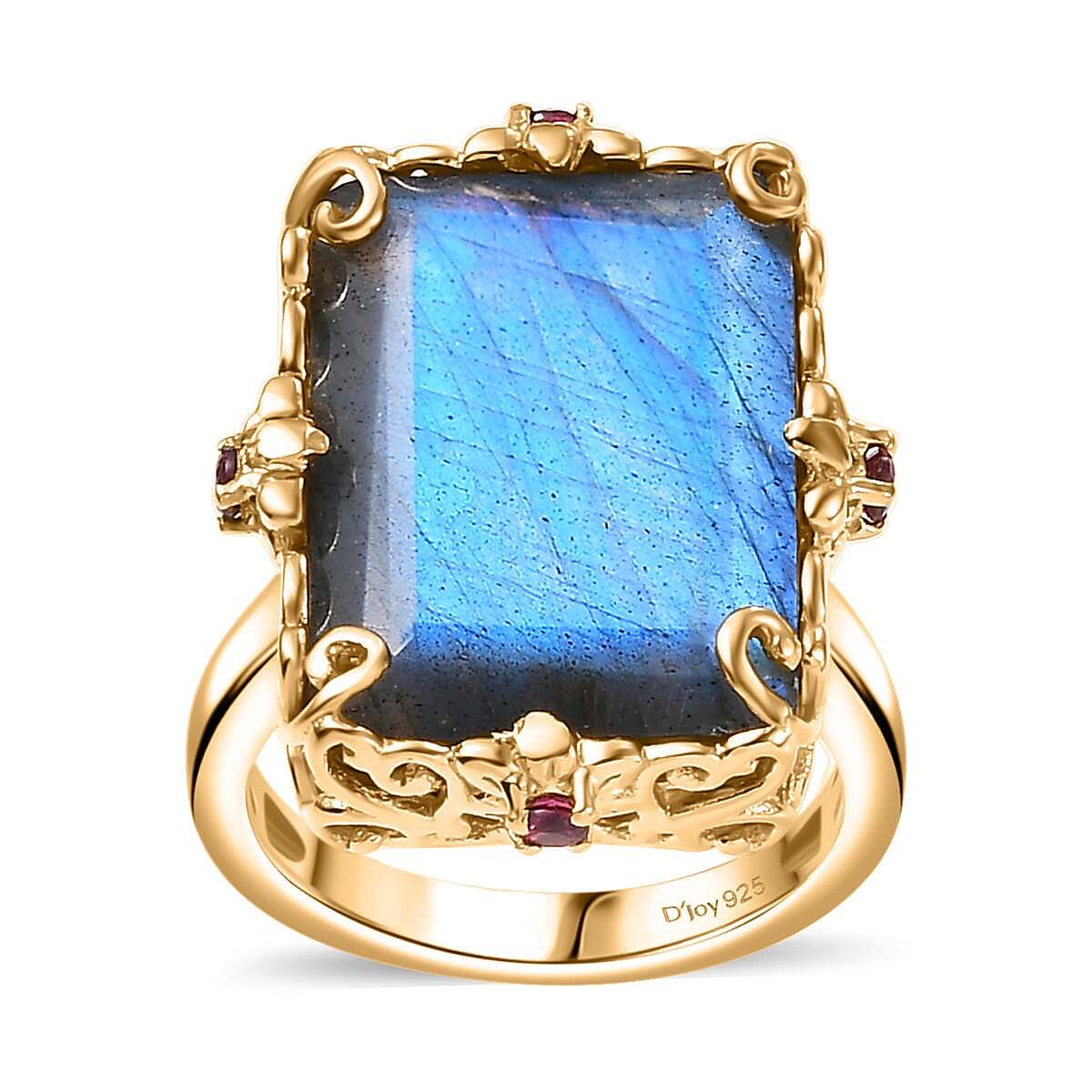 Premium Malagasy Labradorite, Orissa Rhodolite Garnet Ring in 18K Vermeil YG Over Sterling Silver (Size 9.0) 15.80 ctw