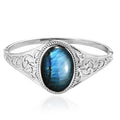 Malagasy Labradorite Filigree Bangle Bracelet in Stainless Steel (6.50 In) 39.30 ctw - Sticky add to cart bar