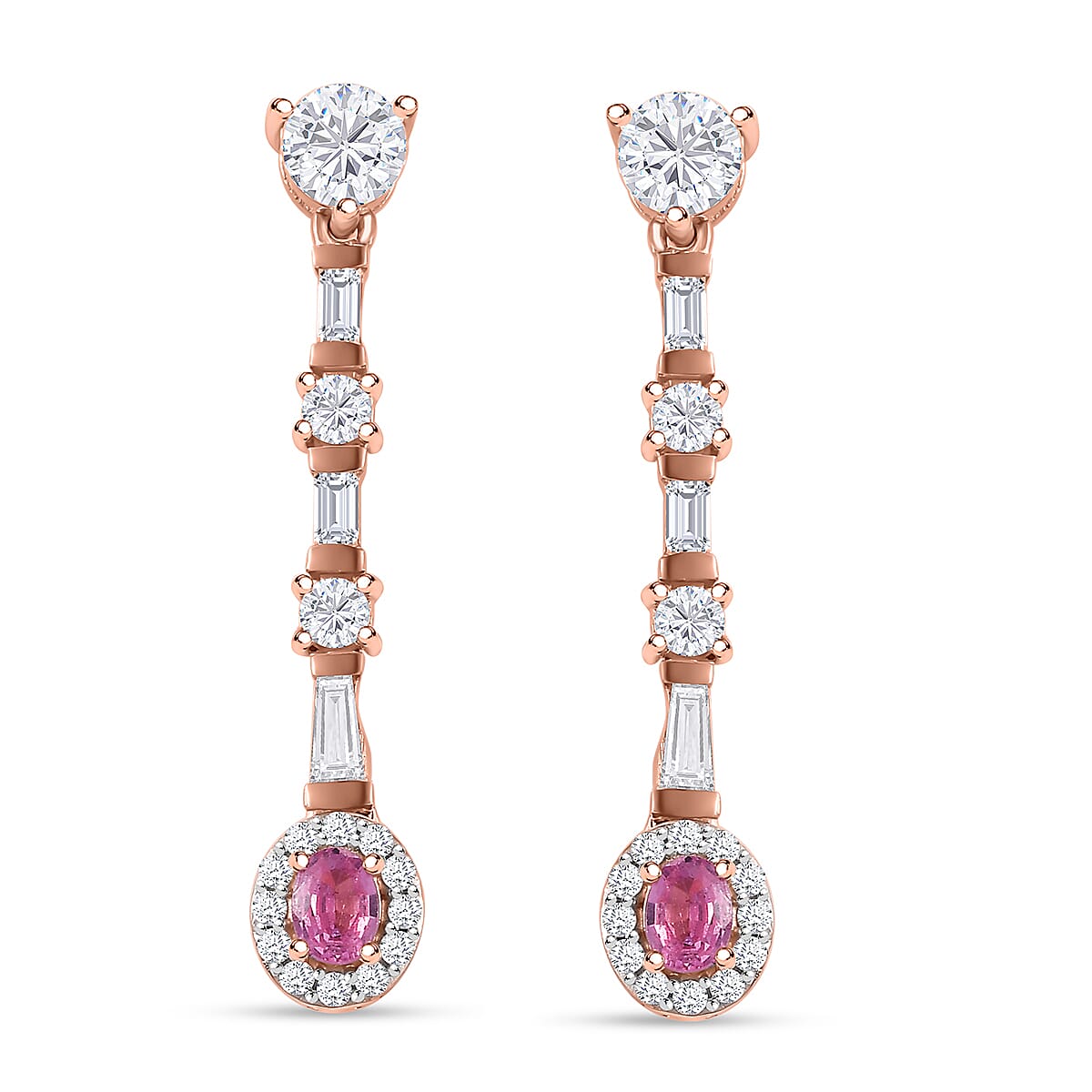 D'Joy Mahenge Spinel and Moissanite 1.85 ctw Art Deco Earrings in 18K Vermeil Rose Gold Over Sterling Silver