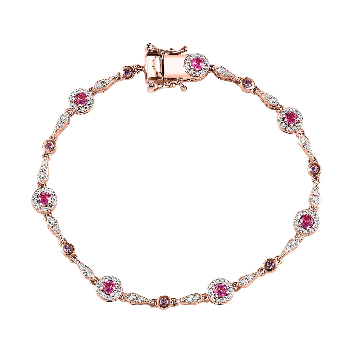 D'Joy Mahenge Spinel and Multi Gemstone 2.60 ctw Art Deco Bracelet in 18K Vermeil Rose Gold Over Sterling Silver (7.25 In)
