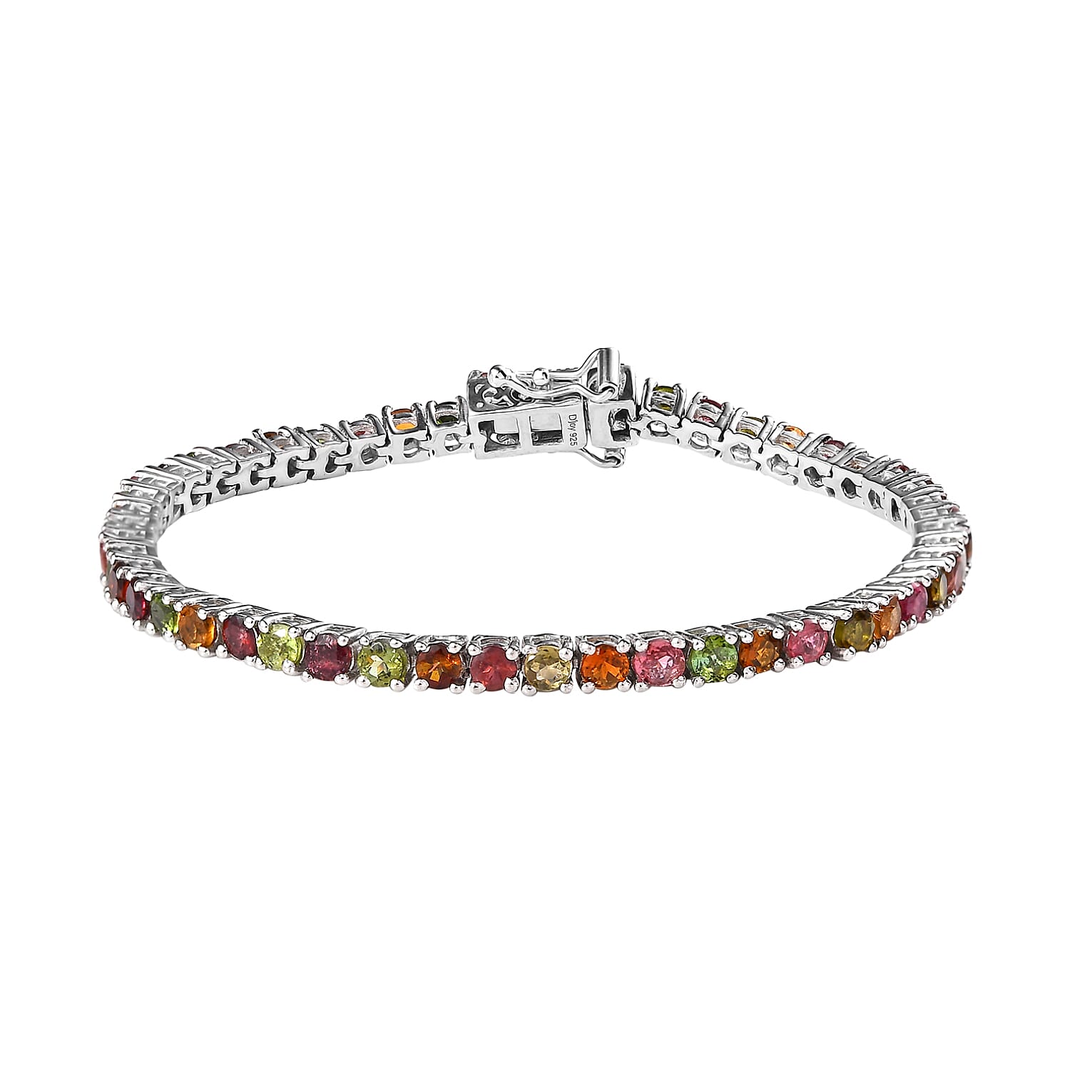 Multi-Tourmaline 5.80 ctw Bracelet in Rhodium Over Sterling Silver (7.25 In)