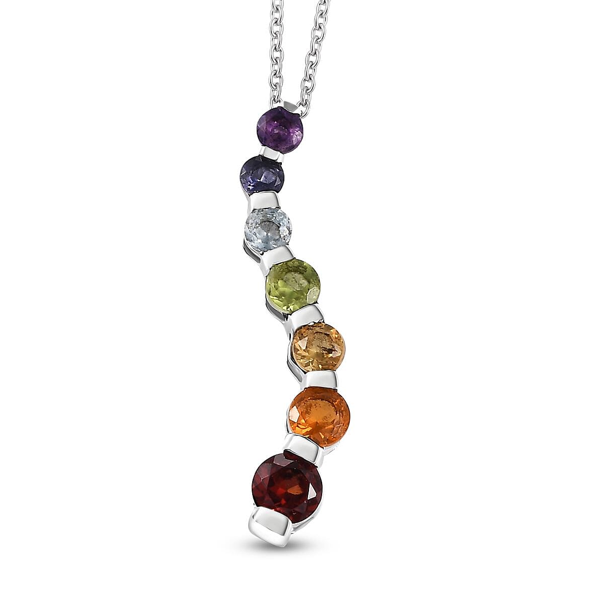 D'Joy Multi Gemstone 1.40 ctw Pendant without Chain in Rhodium Over Sterling Silver