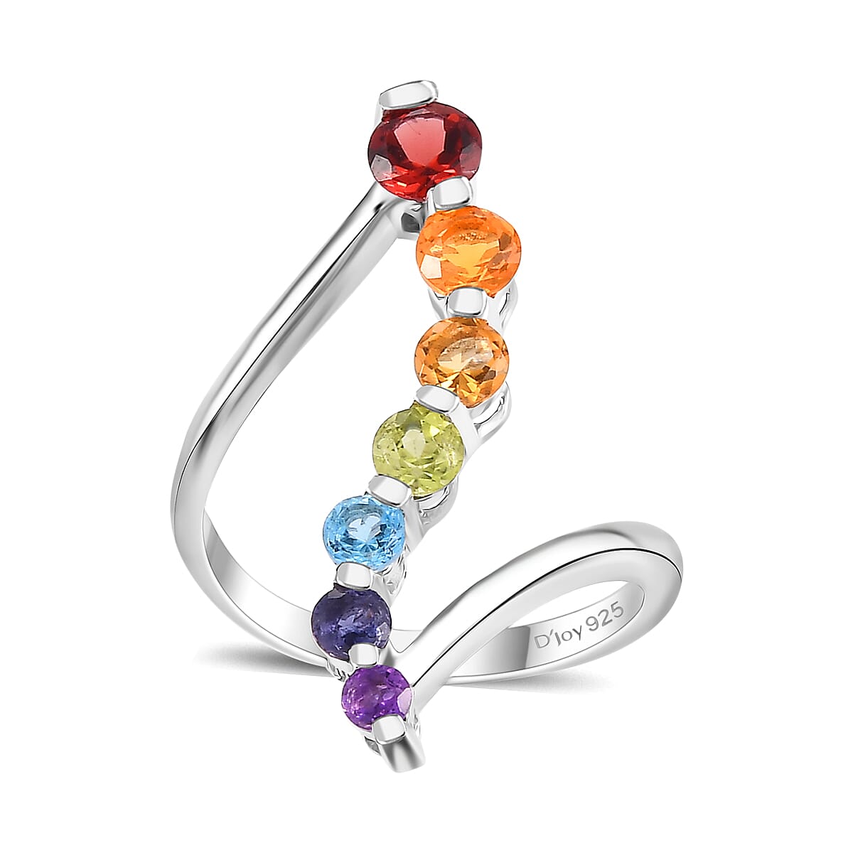 Multi Gemstone Ring in Rhodium Over Sterling Silver (Size 10.0) 1.25 ctw