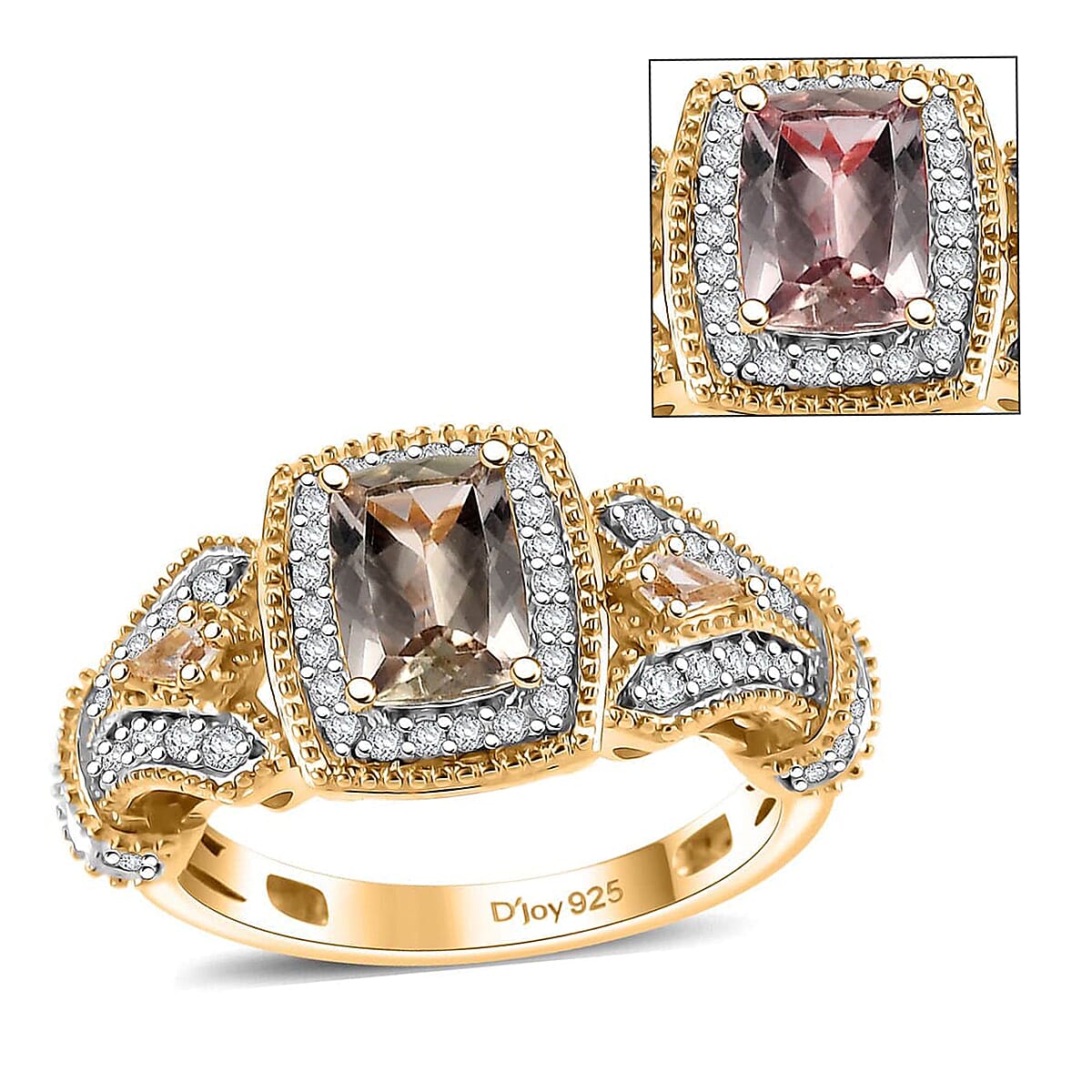 AAA Turkizite, White Zircon Ring in 18K Vermeil YG Over Sterling Silver (Size 10.0) 1.75 ctw