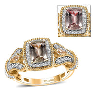 AAA Turkizite, White Zircon Ring in 18K Vermeil YG Over Sterling Silver (Size 10.0) 1.75 ctw