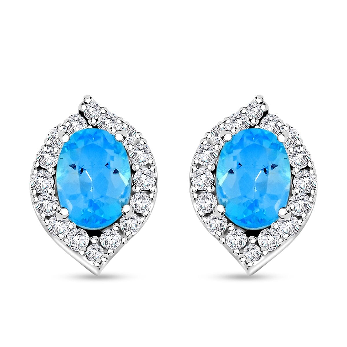 Blue Topaz and Simulated Diamond 1.80 ctw Earrings in Sterling Silver
