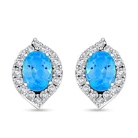 Blue Topaz and Simulated Diamond 1.80 ctw Earrings in Sterling Silver