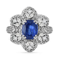 Kashmir Kyanite, White Zircon Floral Ring in Rhodium Over Sterling Silver (Size 10.0) 4.35 ctw - Sticky add to cart bar