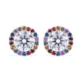 Moissanite and Multi Sapphire 2.00 ctw Rainbow Radiance Earrings in Rhodium Over Sterling Silver - Sticky add to cart bar