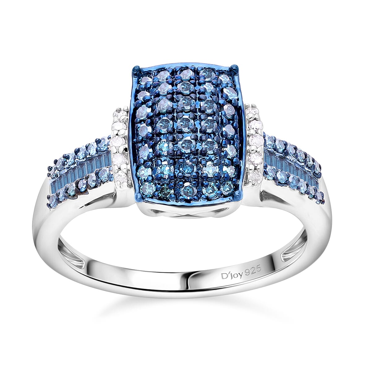 Doorbuster Blue Diamond (IR), Diamond Ring in Platinum Over Sterling Silver (Size 6.0) 0.50 ctw
