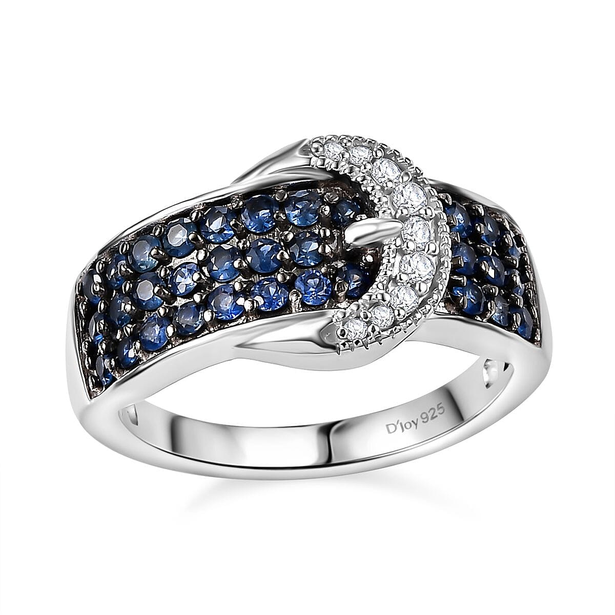TLV Ceylon Sapphire, White Zircon Ring in Rhodium Over Sterling Silver (Size 10.0) 1.25 ctw