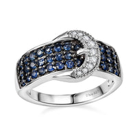 TLV Ceylon Sapphire, White Zircon Ring in Rhodium Over Sterling Silver (Size 10.0) 1.25 ctw