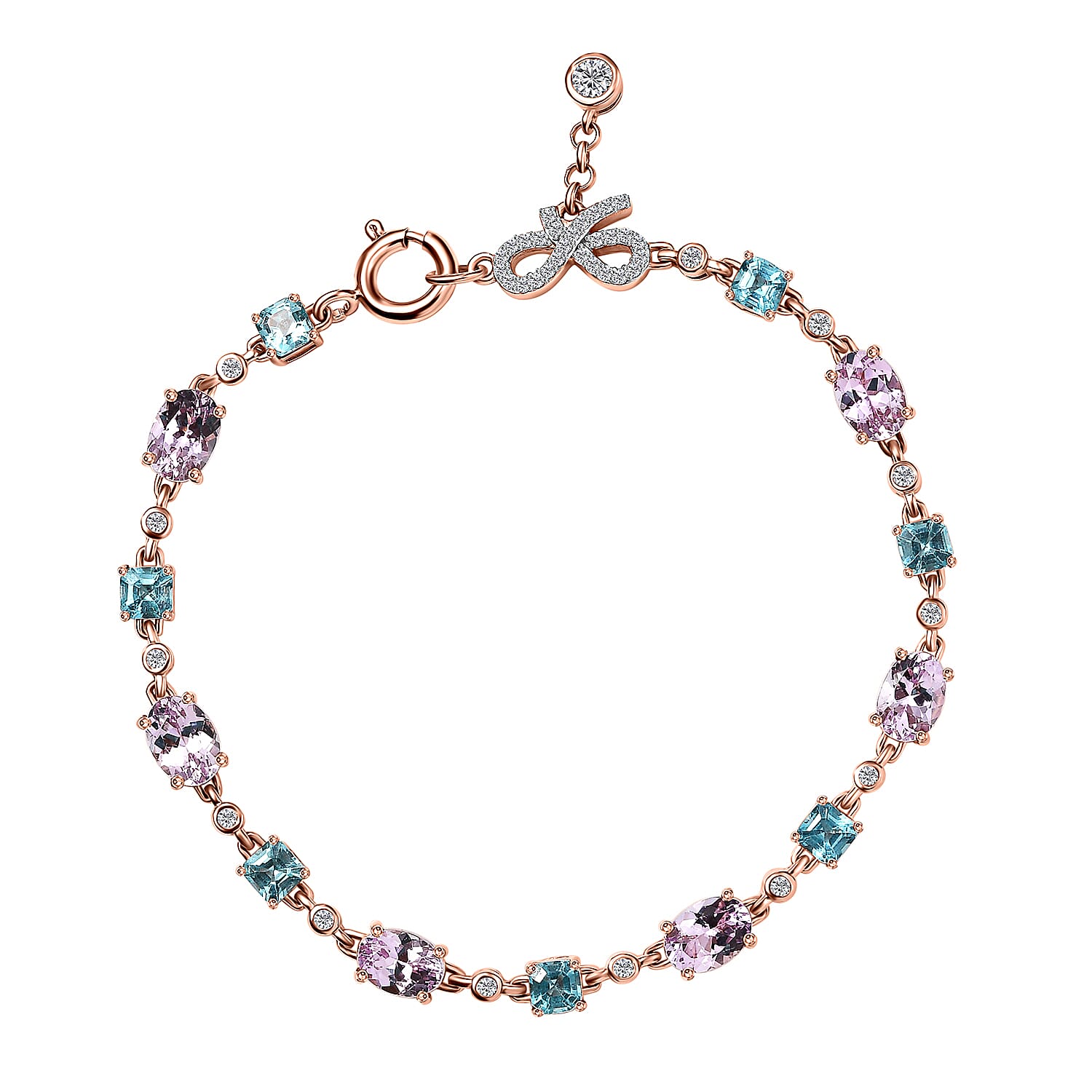 D'Joy Martha Rocha Kunzite and Multi Gemstone 9.65 ctw Love Knot Bracelet in 18K Vermeil Rose Gold Over Sterling Silver (7.25 In)