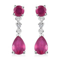 Niassa Ruby (FF) and White Zircon 2.70 ctw Drop Earrings in Rhodium Over Sterling Silver - Sticky add to cart bar