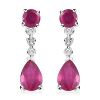 Niassa Ruby (FF) and White Zircon 2.70 ctw Drop Earrings in Rhodium Over Sterling Silver