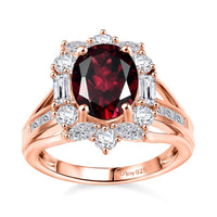 Doorbuster Orissa Rhodolite Garnet, Moissanite Ring in 18K Vermeil RG Over Sterling Silver (Size 7.0) 4.60 ctw